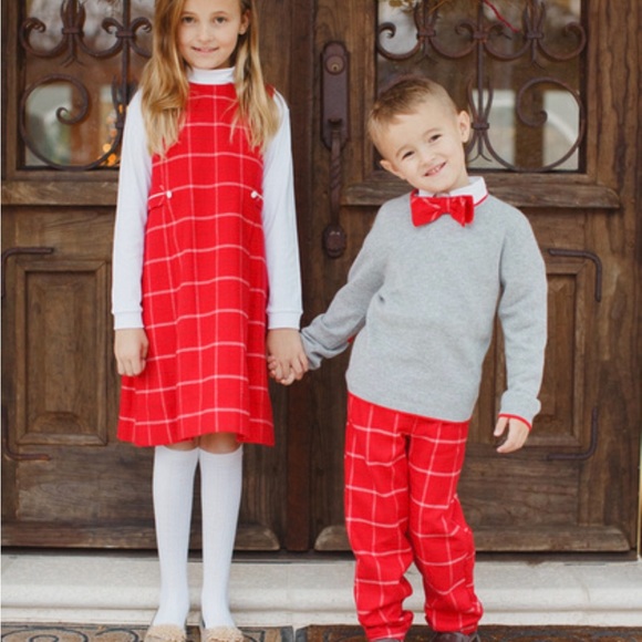 Bella bliss boys cashmere sweater & red plaid pants & bow...
